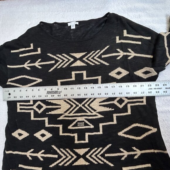 J. Jill Womens Black & Beige Aztec Knit Sweater Large Linen Blend 3/4 Sleeve - Picture 7 of 8